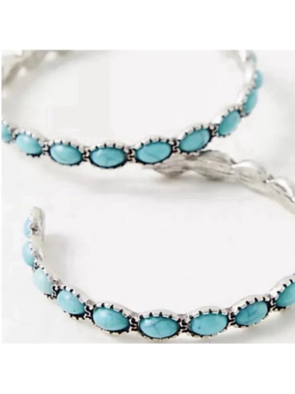 New! Free People Buckaroo Turquoise Hoop Earrings (3018) NWOT